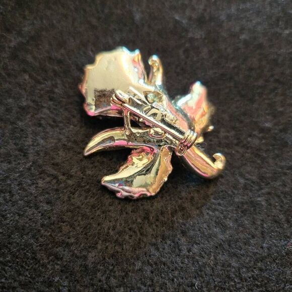 Vintage Orchid Pin Brooch Gold + Purple + Pearl - Picture 5 of 7